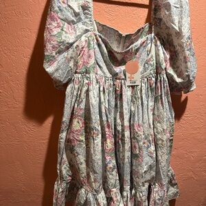 Selkie Floral Puff Sleeve Midi Dress